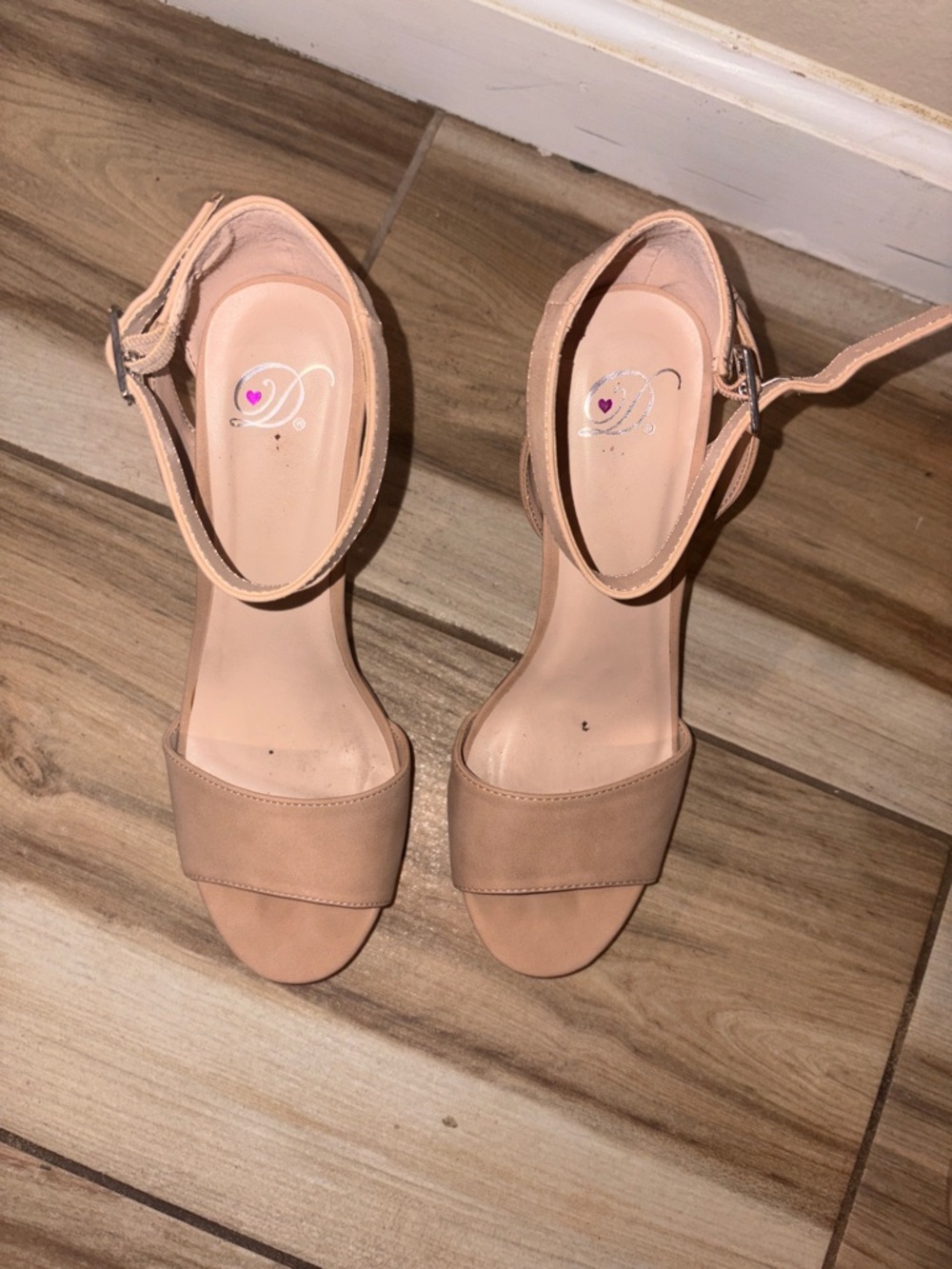 Dollhouse Blush Nude Ankle-Strap Block Heels